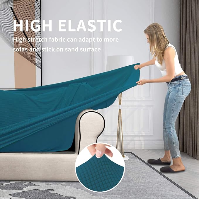Easy-Going 2 Pieces Stretch Couch Cover Sofa Cover for Dogs Washable Sofa Slipcover for Separate Cushion Couch Spandex Jacquard Fabric Elastic Furniture Protector for Pets, Kids (Peacock Blue, Chair) - Image 4
