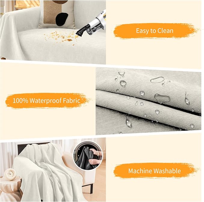 Deep Dream Cat-Scratch Resistant Couch Cover, Waterproof Sofa Cover for 3 Cushion Couch Washable, Pet Friendly Couch Protectors Anti Slip Thickened Sofa Slipcovers for Dogs Pets, 91" x 118", White - Image 4