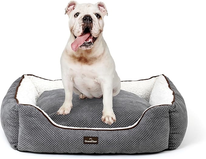GrandTies Fluffy Dog Beds for Small Medium Large Dogs & Cats, Machine Washable Dog Bed, Rectangle Breathable Soft Calming Sleeping Warming Pet Beds with Waterproof & Non-Slip Bottom (M 34", Moonlight) by GrandTies