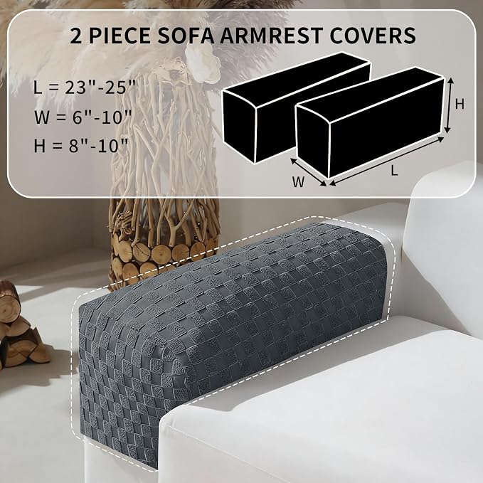 YEMYHOM Couch Cushion Covers for Sofa, Stretch Sectional Couch Armrest Covers Washable Thick Furniture Protector Sofa Slipcovers for Pets (2PC Armrest Cover, Dark Gray) - Image 2