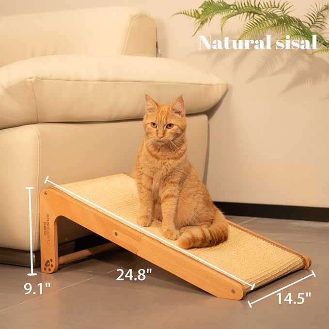 CHEERHOME PETS Sisal Cat Scratcher Ramp for Indoor Cats, 24.8" L Shape Cat Scratching Post Climbing Vertical Cat Scratch Pad, Solid Wooden Cat Furniture(Standard) - Image 2