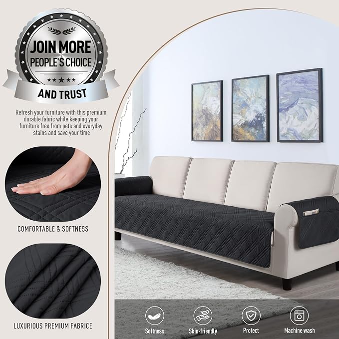 TAOCOCO Waterproof Oversized Couch Covers for Pets Dogs with Non Slip Backing, Sofa Seat Covers with Pocket for 4 Cushion Couch Washable Dog Couch Protector Sofa Slipcovers(Oversized Sofa, Black) - Image 2