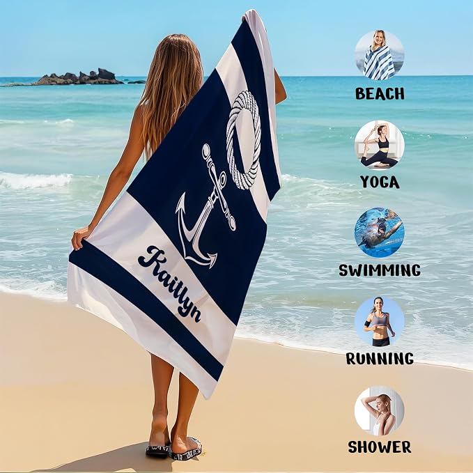 JML Personalized Beach Towel with Name, Custom Anchor Beach Towel, Customized Microfiber Pool Towel, Quick Dry & Absorbent Swim Towel for Adult,Mother's Day, Birthday, Summer Holiday,Vacation - Image 6
