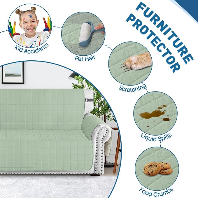 MAXIJIN Waterproof Love Seat Couch Covers 2 Cushion Sofa, 49" Quilted Loveseat Cover Slipcovers for Pets Dog Couch Cover Protector with Elastic Strap & Side Pocket (Loveseat, Mint Green) - Image 7