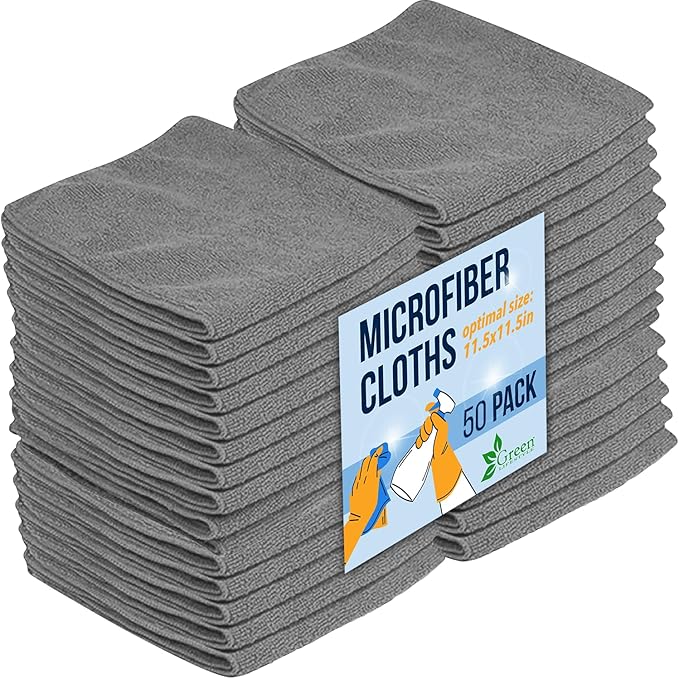 GREEN LIFESTYLE Chamois Cloth, Microfiber Cleaning Cloth 50 Pack, Borderless Towels Cleaning, Car Microfiber Towel, Drying Car Wash Towels (11.5" x 11.5", Grey) by GreenLifeStyle
