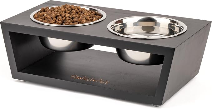 4" Tall Elevated Dog Bowls for Small Dogs, Food and Water Bowl Set by Pawfect Pets (Black) by PawfectPets