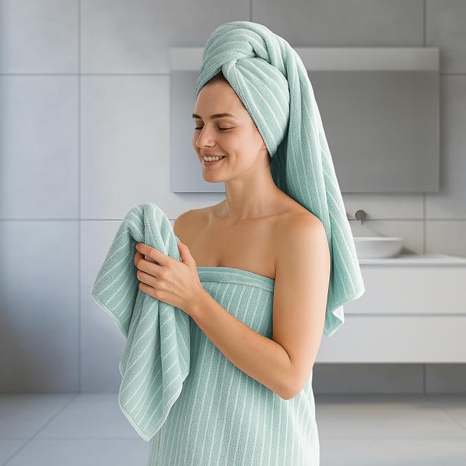 REDKISS 6-Piece Microfiber Bath Towel Set, Ultra Soft, Highly Absorbent & Quick Dry, 35x70 Inch Oversized, sage Green Towels for Bathroom, Spa, Gym, 2 Bath 2 Hand 2 Washcloths - Image 7