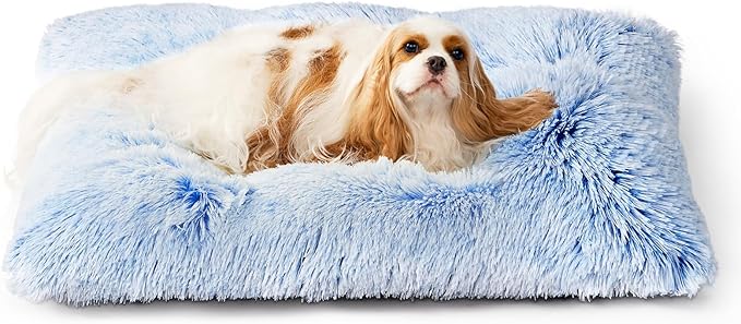 EHEYCIGA Fluffy Dog Crate Bed for Small Dogs, Plush Crate Pad, Blue | Calming Anti Anxiety Small Dog Bed, Washable Soft Warm Faux Fur Crate Mat with Non-Slip Bottom by EHEYCIGA