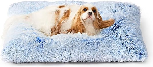 EHEYCIGA Fluffy Dog Crate Bed for Small Dogs, Plush Crate Pad, Blue | Calming Anti Anxiety Small Dog Bed, Washable Soft Warm Faux Fur Crate Mat with Non-Slip Bottom by EHEYCIGA