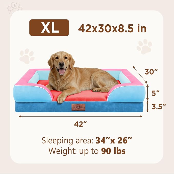 Comfort Expression Orthopedic Dog Bed for Extra Large Dogs with Bolster | Waterproof Dog Couch Bed with Washable Cover & Non-Slip Bottom, Supportive Egg Crate Foam XL Pet Bed, 42x30 Inch - Image 8