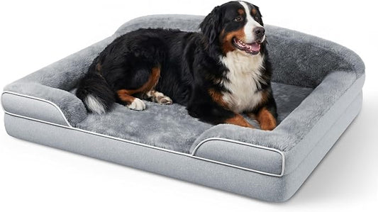 Orthopedic Dog Bed for Giant&Multiple Dogs, 53x42 XXXL Extra Large Dog Bed | Egg Crate Foam for Pressure Relief, Cozy Bolster Sofa Design, Waterproof Washable Cover, Non Slip Bottom, Light Grey by TRAHOME