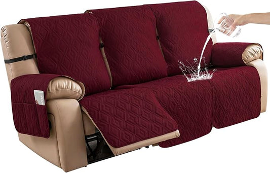 Genina Waterproof Reclining Couch Cover for 3 Seater Non-Slip, Washable Sofa Covers for 3 Cushion, Furniture Protector for Dogs Pets Kids (Wine Red, Recliner) by Genina