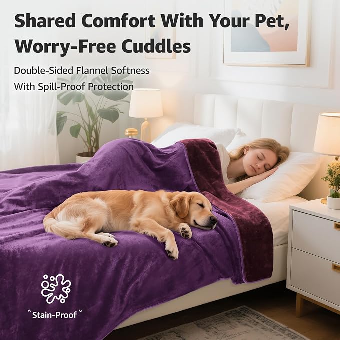 LOOBANI Waterproof Blanket for King Bed, Reversible Purple Flannel 85"x108" | Waterproof Dog Blankets for Large Dogs, Spill-Proof Sofa Cover for Family Movie Nights, Camping, Travel, Noise Free - Image 2