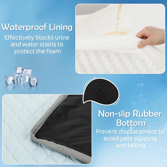 Q-Max>0.4 Cooling Dog Bed, 44" x 32" Cooling Bed for Dog Large, Blue | Orthopedic Dog Beds, Waterproof Removable Washable Cover, Egg Crate Foam, Anti-Slip Bottom, Non-Gel - Image 6