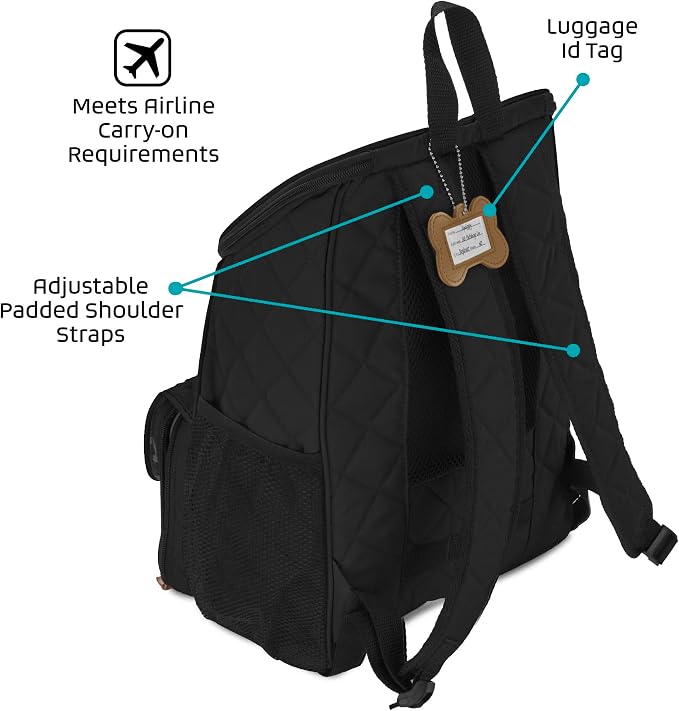 Mobile Dog Gear: Weekender Backpack - Black - Quilted Pet Travel Bag Holds Dog Accessories, Food Carriers, Silicone Bowls, Built-In Feeding Placemat - Image 4