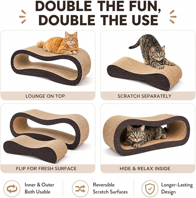 2 in 1 Cat Scratcher Cardboard Lounge Bed, Cat Scratching Post, Durable Board Pads Prevents Furniture Damage,Large,Brown - Image 6