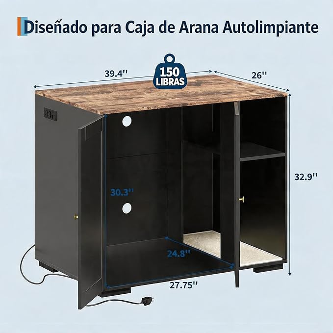 Garvee Large Cat Robot 4 Enclosure Furniture, Cat Litterbox Robot Cabinet with Power Outlet 5 ft Power Cord, Dog Proof Shelf, for Most Self-Cleaning Litter Boxes Black - Image 2