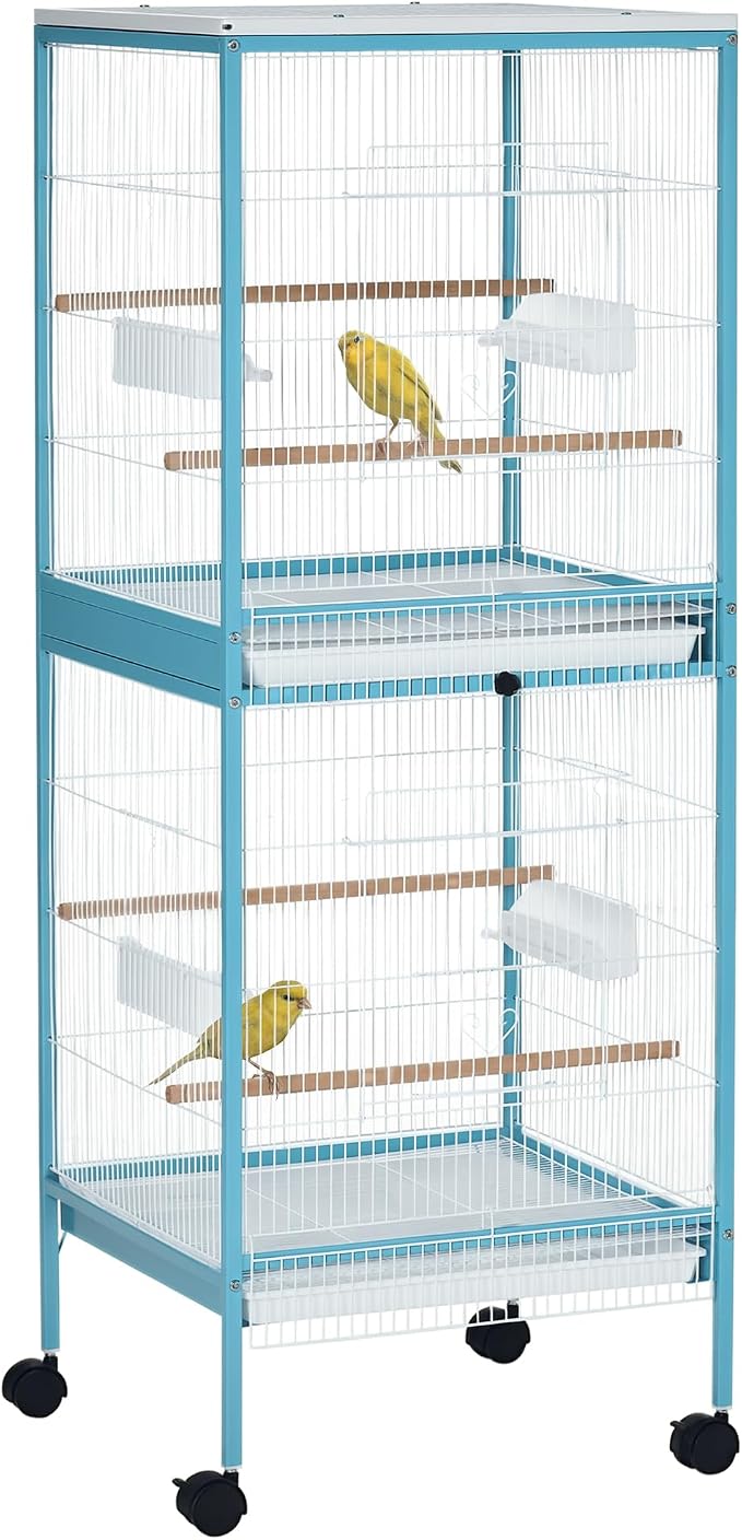 PawHut Large Bird Cage 1.7 ft. Width for Wingspan 55", Light Blue | Bird Aviary Indoor, Multi-Door Design, Fit for a Canary, Finch, Conure by PawHut