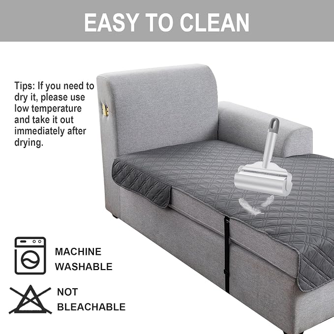 Genina L Shape Couch Cover, Sectional Couch Chaise Covers, Waterproof Washable Sofa Covers for Right L Shape Chaise Lounge, Anti-Slip Sofa Slipcovers for Dogs Cats Pet Friendly(Dark Grey) - Image 6
