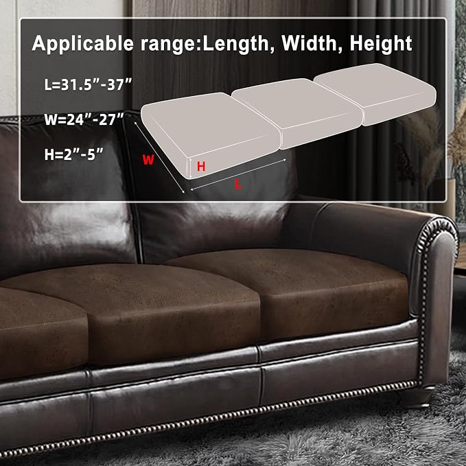ANARACHON Leather Look Couch Cushion Covers Sofa Seat Slipcovers Sets Couches Furniture Protector for Sectional Armchair Loveseat Pets Kids Stretch Spandex Fabric (3 Cushion XL Sofa, Brown) - Image 3