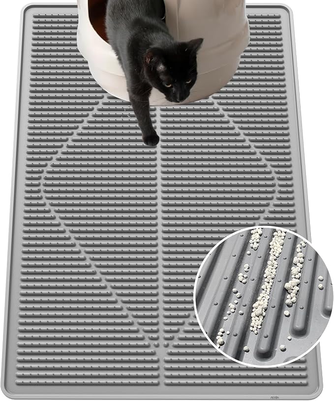 Gosmol Waterproof Cat Litter Mat XXL, 38" x 25" Litter Trapping Mat，Kitty Litter Box Mats Extra Large Easy Clean, Litter Trapping Catcher Mat, Cat Supplies & Accessories for Indoor Cats -Grey by Gosmol