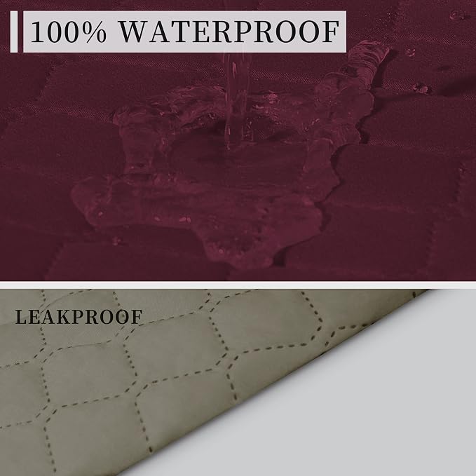 ISSUNTEX Double Protection 100% Waterproof Recliner Covers for Living Room, Reversible Furniture Protector Recliner Couch Sofa Slipcover for Dogs, Pets, Kids (Recliner, Wine/Beige) - Image 3