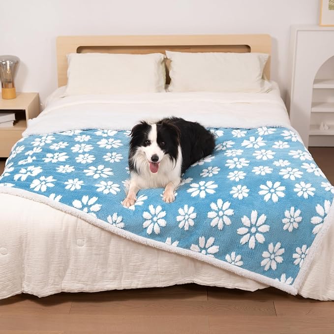Waterproof Blanket for Dog Cat or Adult, Cute 3D Textured Flower Dog Blanket for Bed Couch Sofa, Soft Liquid Pee Proof Pet Furniture Protector, 60"x80", Blue by Yaning