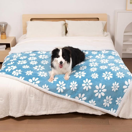 Waterproof Blanket for Dog Cat or Adult, Cute 3D Textured Flower Dog Blanket for Bed Couch Sofa, Soft Liquid Pee Proof Pet Furniture Protector, 60"x80", Blue by Yaning
