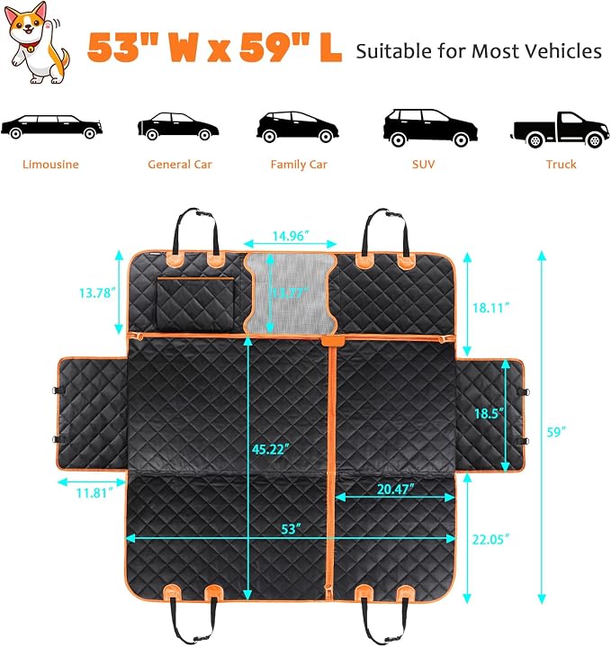 URPOWER 6-in-1 Dog Car Seat Cover for Back Seat, Waterproof Dog Car Hammock with Mesh Window, Non-Slip Pet Backseat Protector for Cars, Trucks and SUVs - Image 6