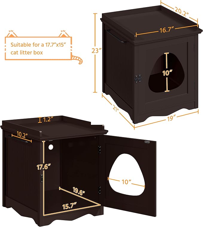 Yaheetech Cat Litter Box Enclosure, Hidden Litter Box Furniture with Side Towel Bar, Wooden Cat Washroom, Storage Cabinet, Indoor Pet House, Side Table Nightstand, Espresso - Image 6