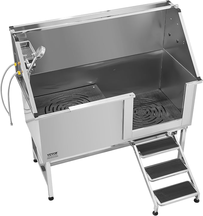 VEVOR Stainless Steel Dog Washing Station, 62 inch Pet Grooming Tub w/Stairs, PE Water Filter Board, Faucet & Showerhead & Soap Holder Dog Bathtub for Large & Medium & Small Pets (Right Door) - Image 10