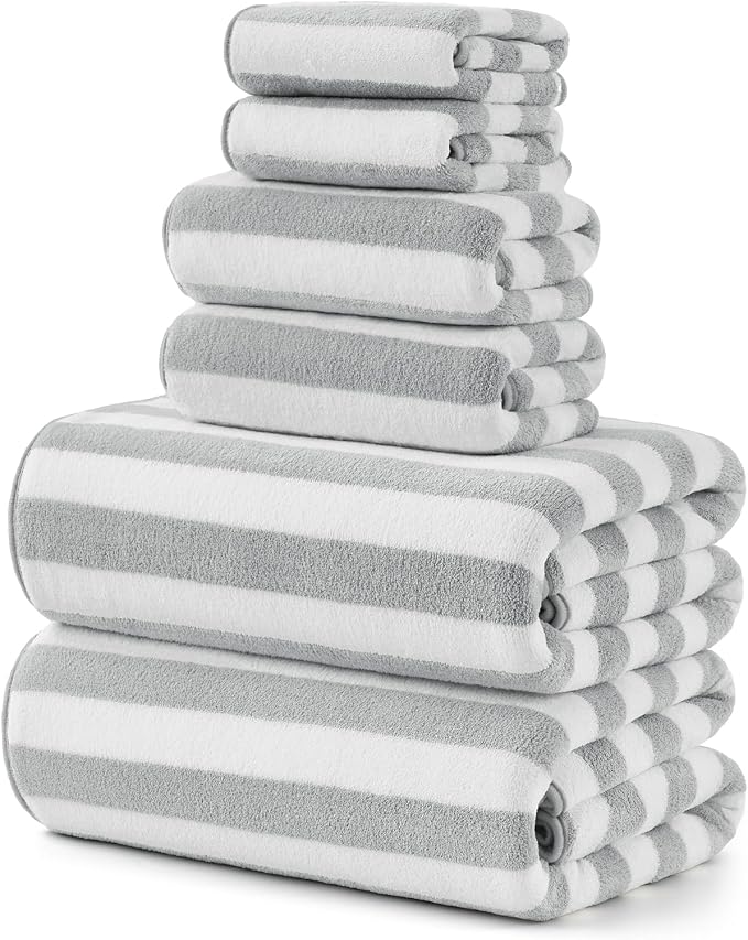 REDKISS Ultra Soft Bath Towel Sets 6-Piece 35"x70" | 100% Microfiber, Highly Absorbent & Quick Dry | Grey Towels for Bathroom, Spa, Gym | 2 Bath, 2 Hand, 2 Washcloths by REDKISSOnline