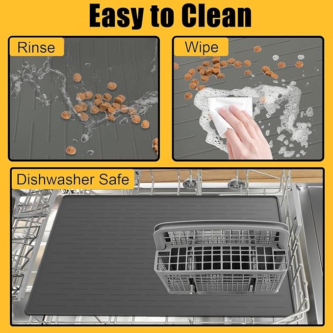 51.2"x25.6"(130cm×65cm) Largest Dog Food Mat, XXXXL Silicone Dog and Cat Mat for Food and Water Bowls, Thinken Waterproof Non-Slip XXXL Pet Feeding Mat for Floors, Light Gray - Image 6