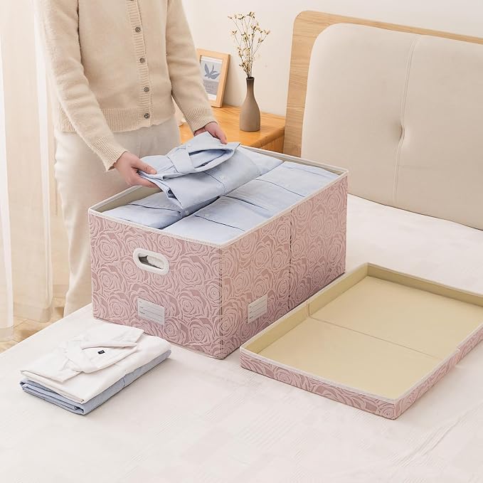 PRANDOM Extra Large Collapsible Storage Cubes with Lids Fabric Decorative Storage Bins Boxes Organizer Baskets with Cover Handles for Bedroom Closet Living Room 19.6x15.7x11.8 Inch 3 Pack - Image 2