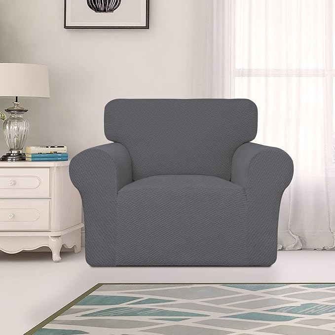 Easy-Going Stretch Jacquard Chair Couch Cover, 1-Piece Soft Sofa Cover, Sofa Slipcover with Anti-Slip Foams, Washable Furniture Protector for Kids, Pets (Chair, Gray) - Image 2