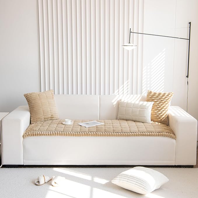 Faux Fur Plush Dog Couch Cover 3D Stripe Fuzzy Sofa Cover Non-Slip Fluffy Dog Bed Cover Pet Blanket Sofa Couch Furniture Protector for Puppy Large Dog Cat (Coffee,31"x70") - Image 2