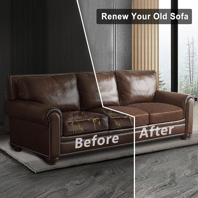 ANARACHON Leather Look Couch Cushion Covers Sofa Seat Slipcovers Sets Couches Furniture Protector for Sectional Armchair Loveseat Pets Kids Stretch Spandex Fabric (3 Cushion Sofa, Brown) - Image 7