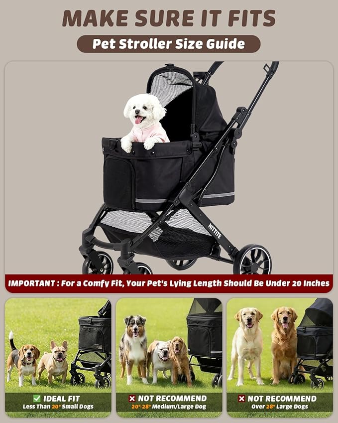 HITTITE Pet Stroller with Weatherproof Cover, All-Terrain 4-Wheel Cat & Dog Stroller with Adjustable Canopy, Foldable Dog Strollers with Storage Basket for Small to Medium Dogs Up to 55 lbs.