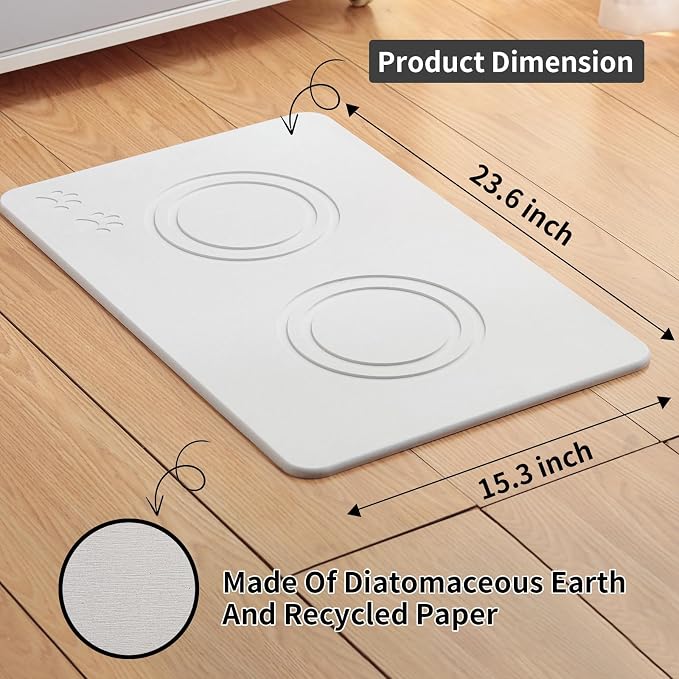 Diatomite Stone Pet Feeding Mat for Dog Cat Super Absorbent Diatomite Quick Drying Stone Dog Food Mat, Dog Mats for Food and Water with Non-Slip Station, Fast Dry Pet Mats,Grey White - Image 4