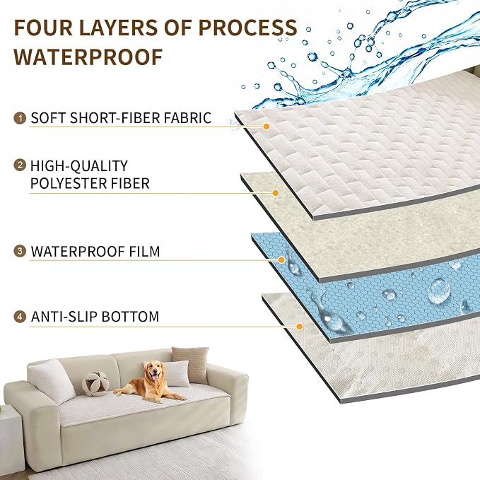 Warmstar Waterproof Couch Cover for Dogs Washable,Brick Pattern Short Plush Pet Couch Covers for Sofa,Soft Sofa Cover Non-Slip for 3 Cushion Couch Sofa Pet Friendly (Off White, 27.6" x 82.7") - Image 6