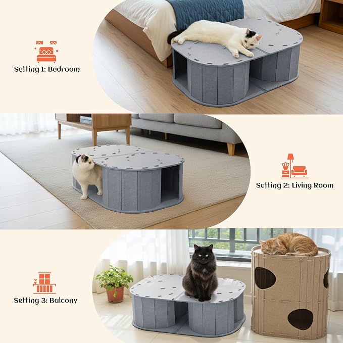 PETKARAY Large Felt Cat Tunnel, Double S-Shaped Hideaway for Indoor Cats, Interactive Cat Bed Cave and Hideout, 34x22.8x10.2 inches Grey - Image 6