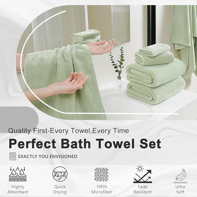 4 Piece Extra Large Bath Towel 35"x70" Oversized Bath Sheet Green Bath Towel Set for Bathroom Ultra Soft Cozy Highly Absorbent Quick Dry Bathroom Towel for Spa Gym Hotel,Shower Towel for Daily Use - Image 6