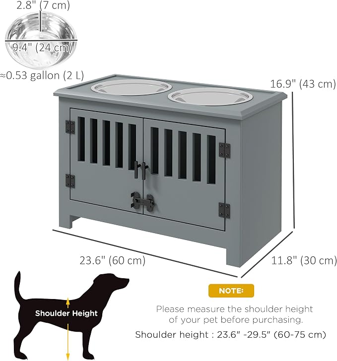PawHut Large Elevated Dog Bowls with Storage Cabinet, 37L Gray | Raised Dog Bowl Stand Pet Food Bowl Dog Feeding Station - Image 7