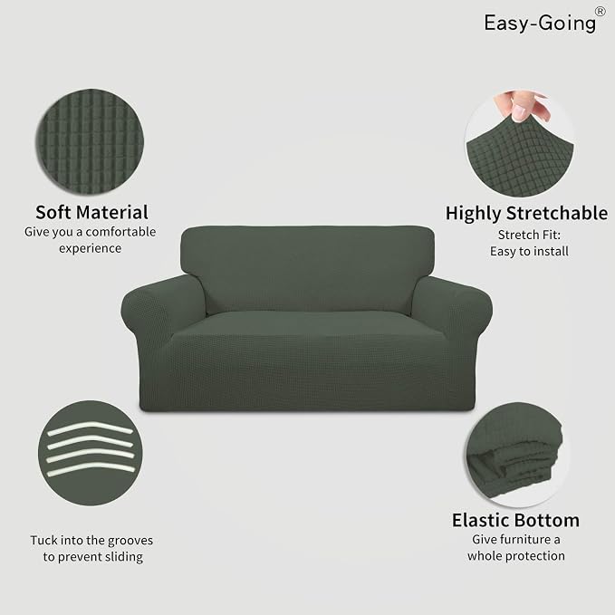 Easy-Going Stretch Loveseat Couch Covers Washable Olive Green | 1-Piece Loveseat Covers for 2 Cushion Couch Furniture Protector RV Sofa Slipcover Soft with Bottom for Kids Pets - Image 3