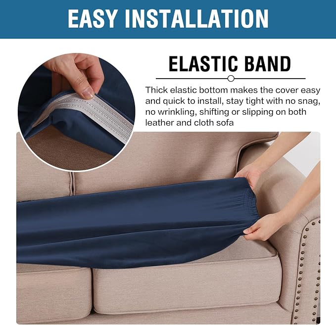 H.VERSAILTEX Velvet Stretch Individual Couch Cushion Cover Plush Slipcover for Loveseat Sofa Furniture Protector Seat Cover (1 Piece Loveseat Cushion Cover, Navy) - Image 4
