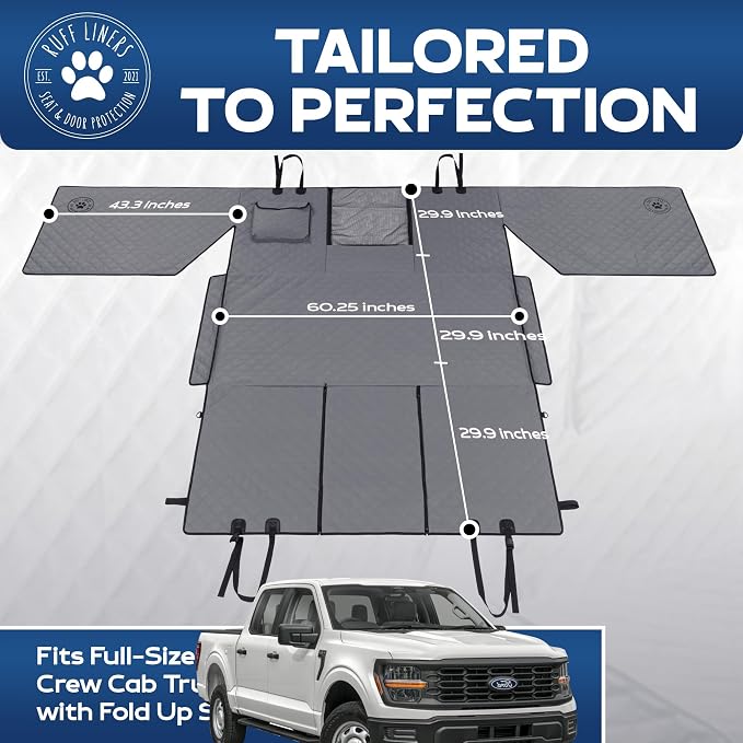 Ruff Liners XL Floor Cover with Door Protection, Gray – As Seen on Shark Tank – Fits Full‑Size Crew Cab Trucks with Fold‑Up Seats, Waterproof & Machine Washable – Sturdy XL Dog Hammock for Truck - Image 4