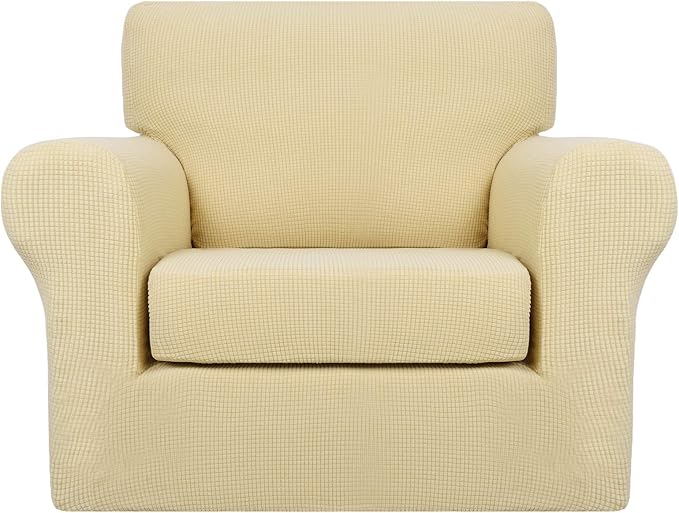 MAXIJIN 2 Piece Chair Slipcovers with Arms Super Stretch Chair Covers for Living Room Dogs Pet Proof Fitted Sofa Couch Protector Spandex Non Slip Armchair Slipcover Washable (Chair, Beige) by MAXIJIN