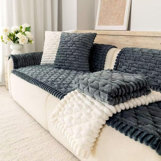 Luxury Fuzzy Pet Couch Cover for Dogs,Washable Sofa Cover, Non-Slip Sofa Protector for 3 Cushion Couch, Thick Plush Furniture Cover, Elegant Pet-Friendly Home Décor(Dark Grey,28"x71") by Buzyset