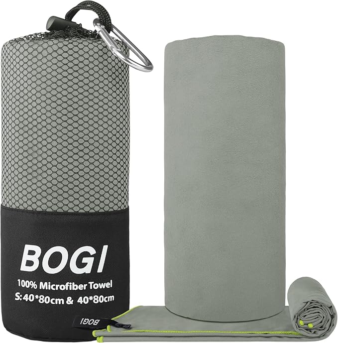 BOGI Microfiber Travel Sports Towel-Quick Dry Towel, Soft Lightweight Microfiber Camping Towel Absorbent Compact Travel Towel for Camping Gym Beach Yoga Swimming Backpacking (S:16''x32'',2Pcs-Grey) - Image 2
