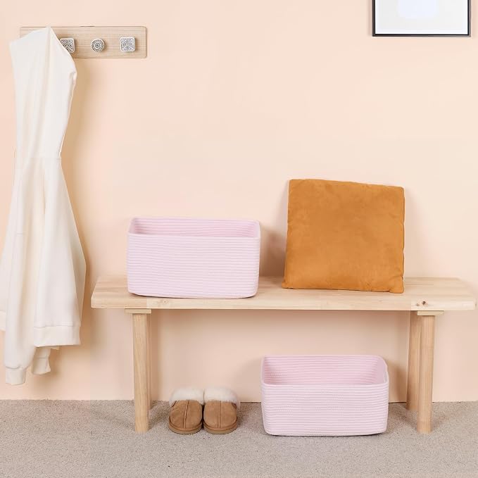MiniArk Large Storage Baskets for Shelves, 17 x 13 x 7.5” Closet Organizers Bins for Clothes Blanket Towels, Baby Nursery, Toy Baskets Box, Woven Rope Baskets, 2 Packs Light Pink - Image 6